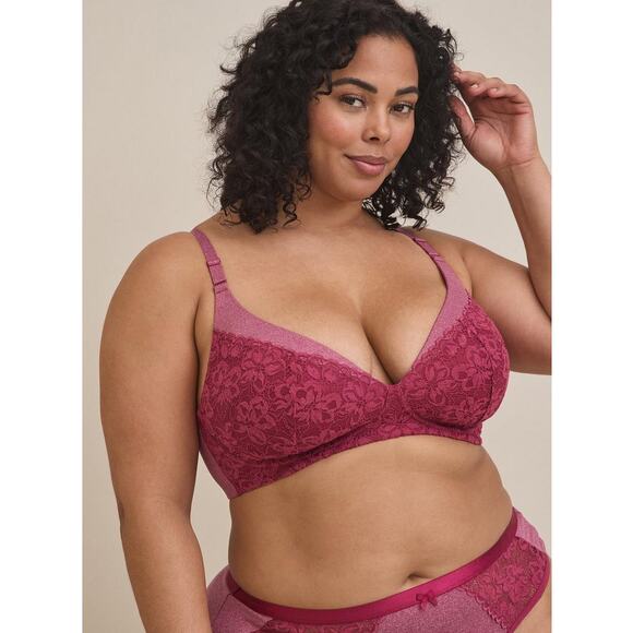 Torrid Curve Dream Wire-Free Plunge 360 Back Smoothing Burgundy Lace Bra NEW - Picture 1 of 8